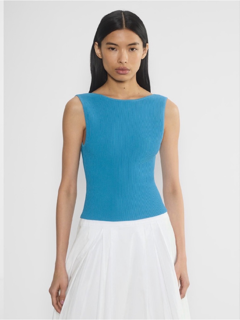 Aritzia Babaton Sculpt Knit Leading Top XS Splash Blue Open Back Ribbed N